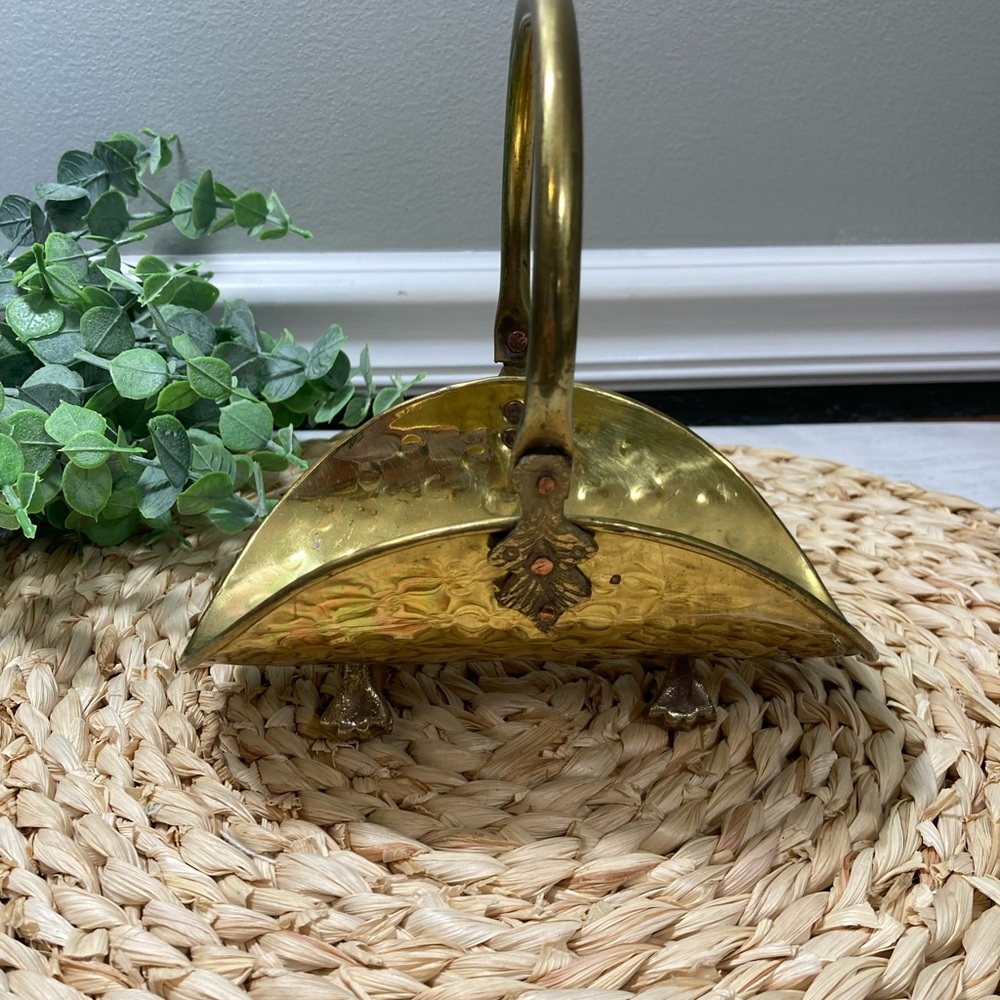 Vintage Large Hammered Brass Basket with Handle.